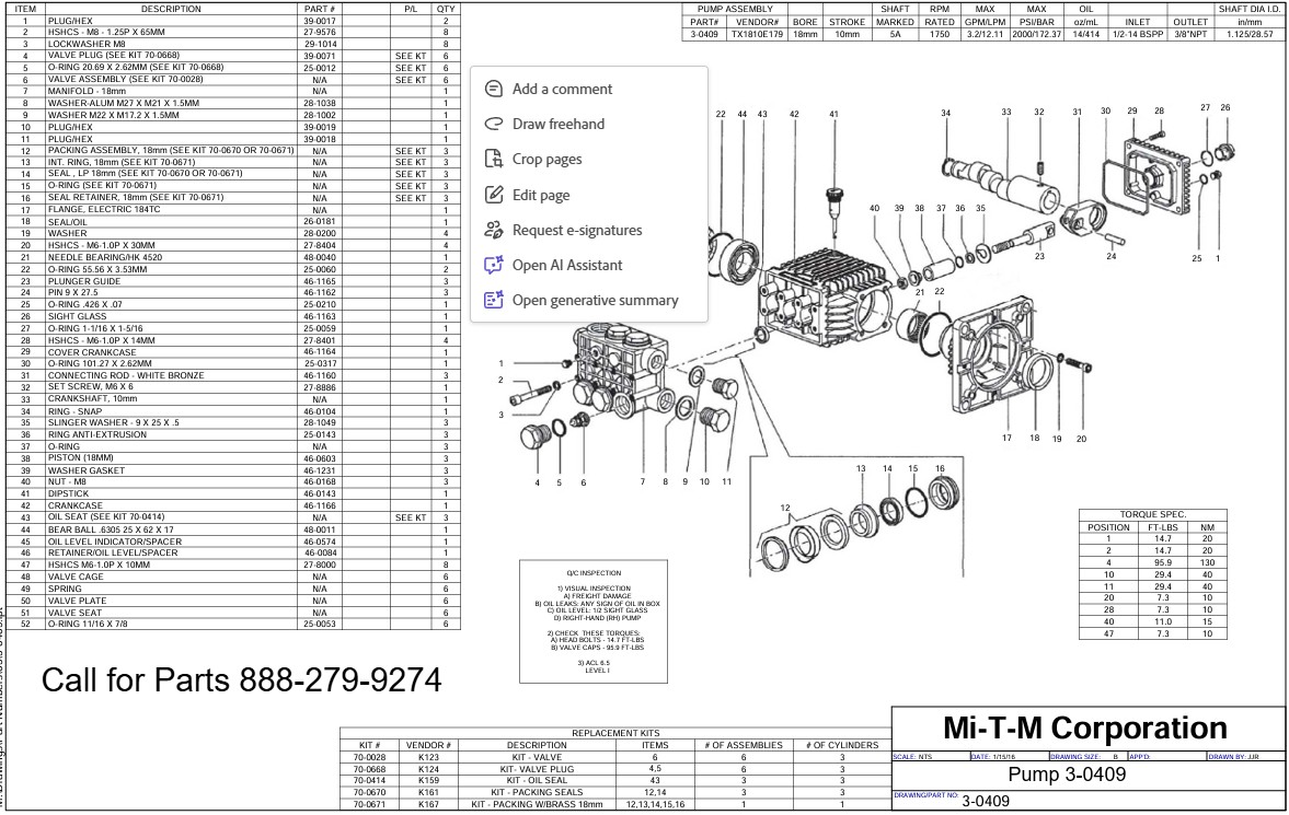 MITM 3-0409 pump parts